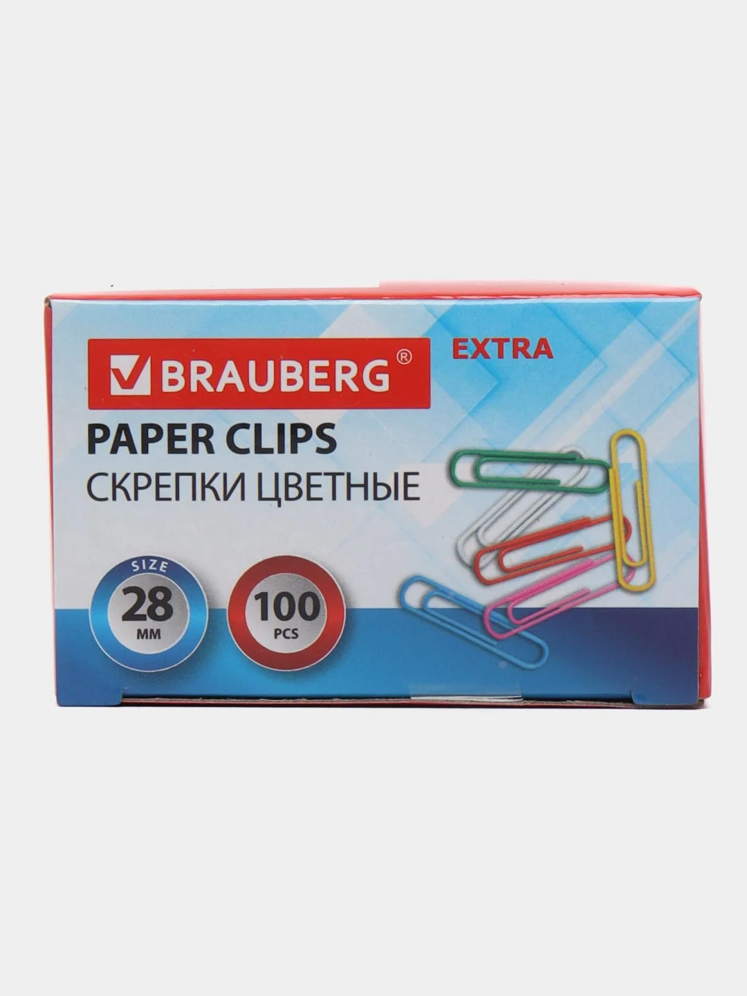 Скрепки Extra Brauberg, 28 мм, цветные, 100 штук