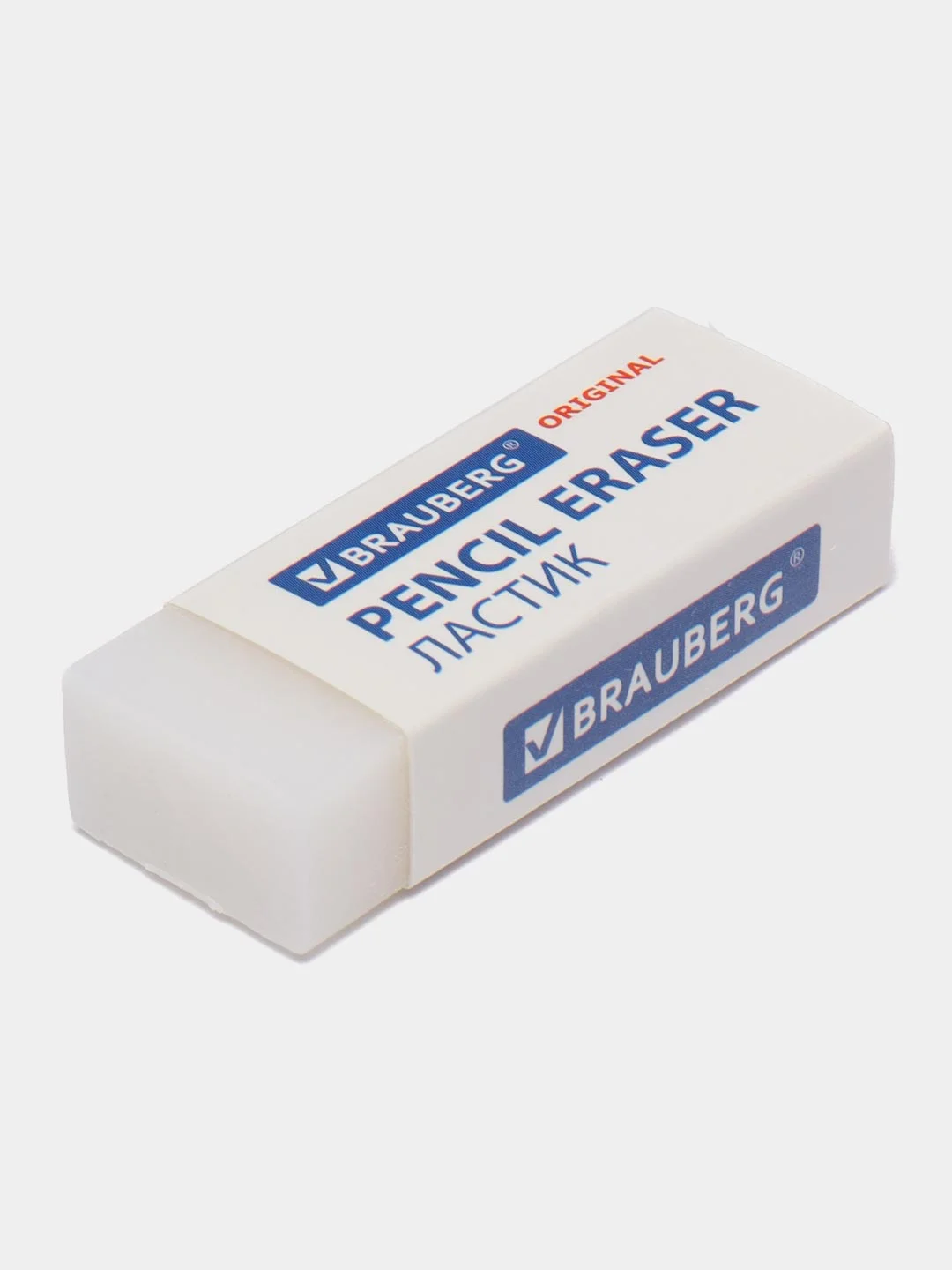Ластик Brauberg Original, белый, прямоугольный, картонный держатель, 45 х 17 х 10 мм