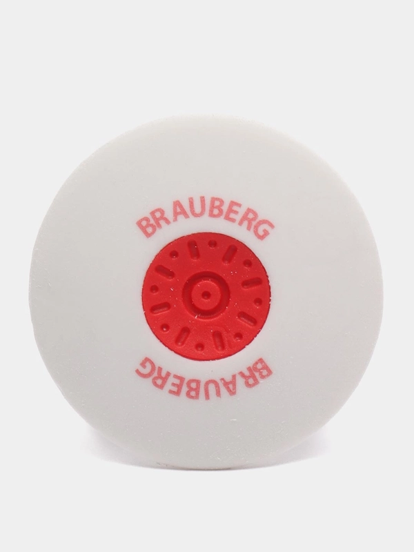 Ластик Brauberg Universal, белый, круглый, красный пластиковый держатель, 30 х 30 х 8 мм