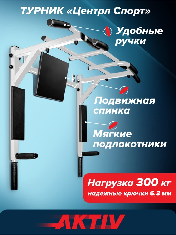 Турник Absolute Champion Центрл Спорт белый с черными ручками разборный Aktiv, 3 в 1