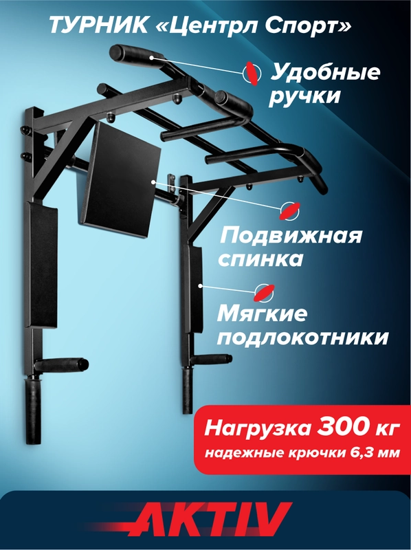 Турник 3 в 1 Absolute Champion Центрл Спорт черный с черными ручками разборный Aktiv