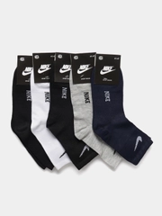Носки мужские спортивные средней длины с вышитым принтом Найк (Nike), хлопок, набор 5 пар