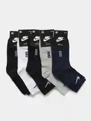 Носки мужские спортивные средней длины с вышитым принтом Найк (Nike), хлопок, набор 5 пар