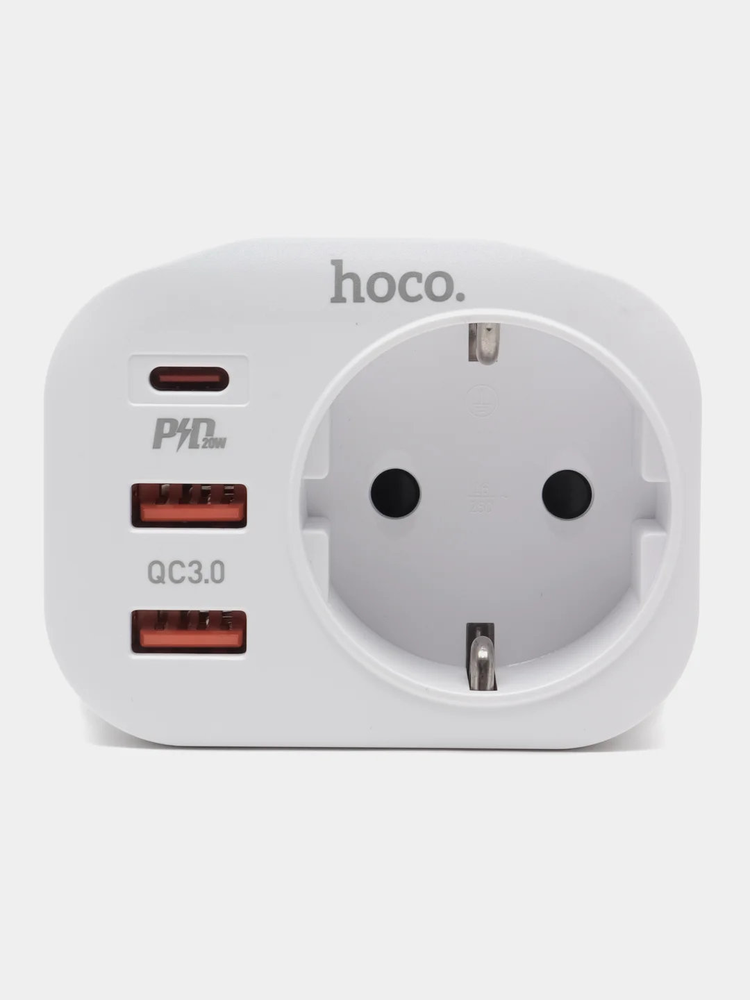 Белый сетевой фильтр Hoco NS3, 1 розетка, выходы 2xUSB, QC3.0, 18W, Type-C, PD20W