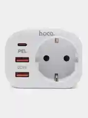 Белый сетевой фильтр Hoco NS3, 1 розетка, выходы 2xUSB, QC3.0, 18W, Type-C, PD20W