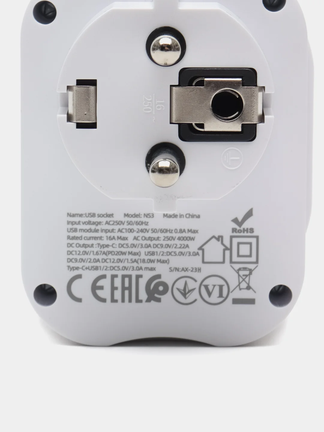 Белый сетевой фильтр Hoco NS3, 1 розетка, выходы 2xUSB, QC3.0, 18W, Type-C, PD20W