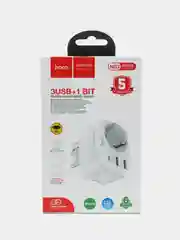 Белый сетевой фильтр Hoco NS3, 1 розетка, выходы 2xUSB, QC3.0, 18W, Type-C, PD20W