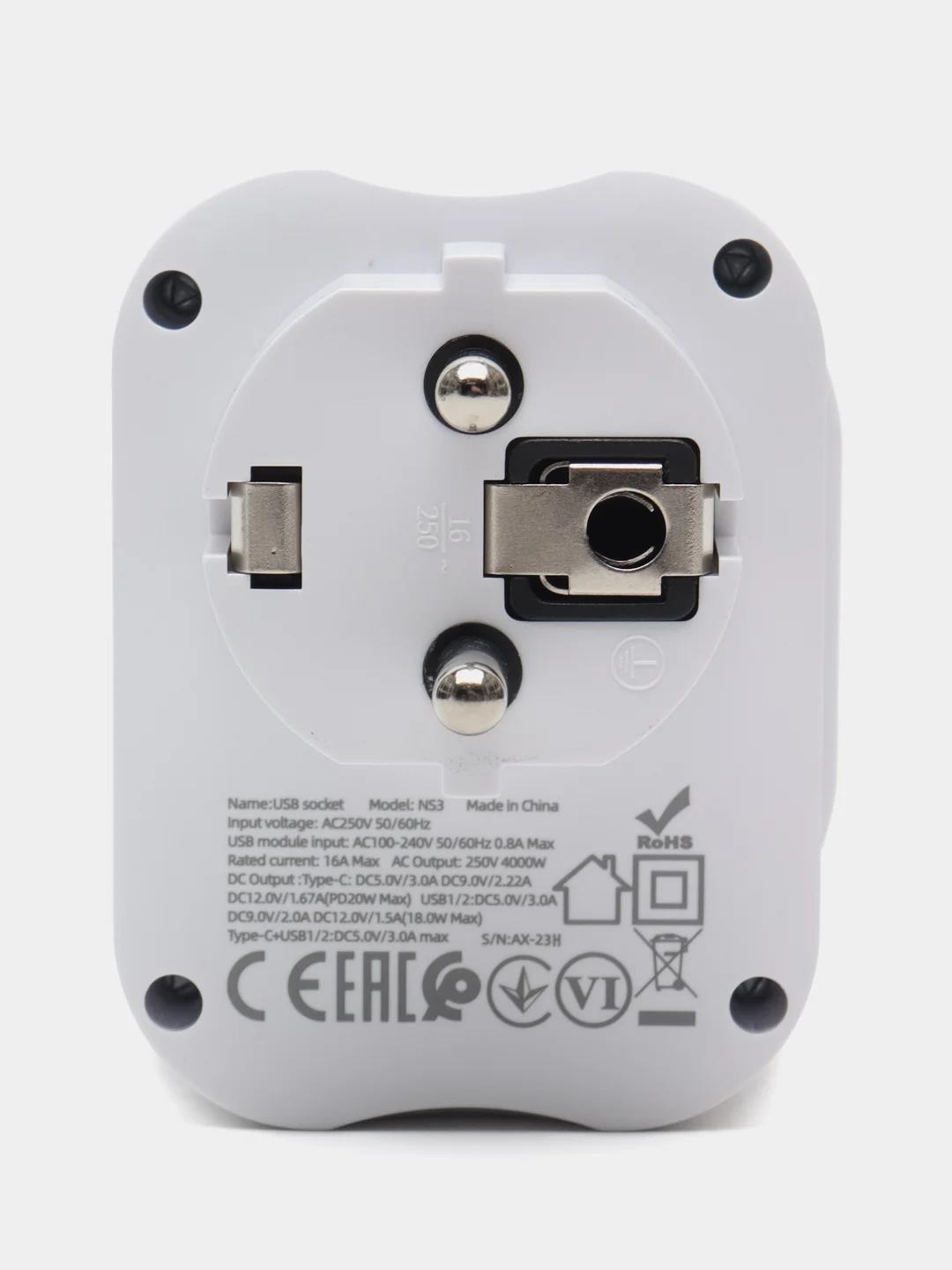 Белый сетевой фильтр Hoco NS3, 1 розетка, выходы 2xUSB, QC3.0, 18W, Type-C, PD20W
