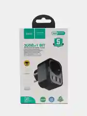 Белый сетевой фильтр Hoco NS3, 1 розетка, выходы 2xUSB, QC3.0, 18W, Type-C, PD20W