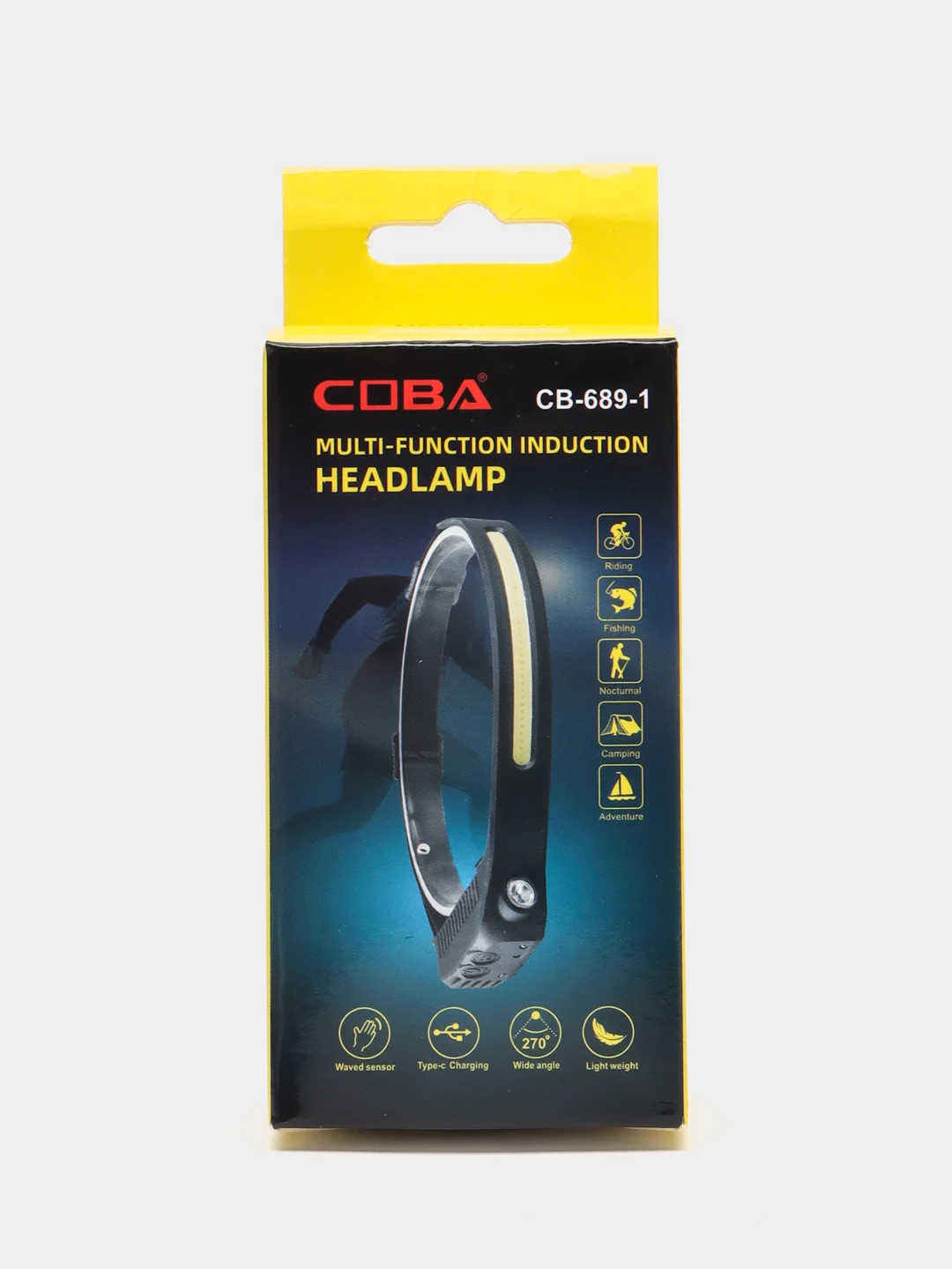 Черный фонарь налобный, аккумуляторный, светодиодный, LED, с сенсорным датчиком, 5 режимов