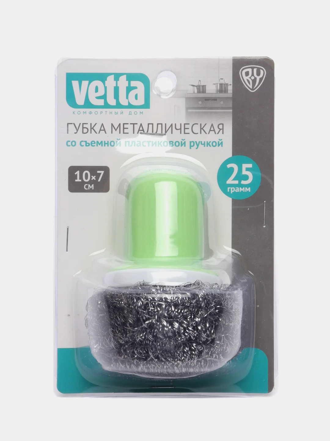 Губка металлическая, со съемной пластиковой ручкой, 10 х 7 см