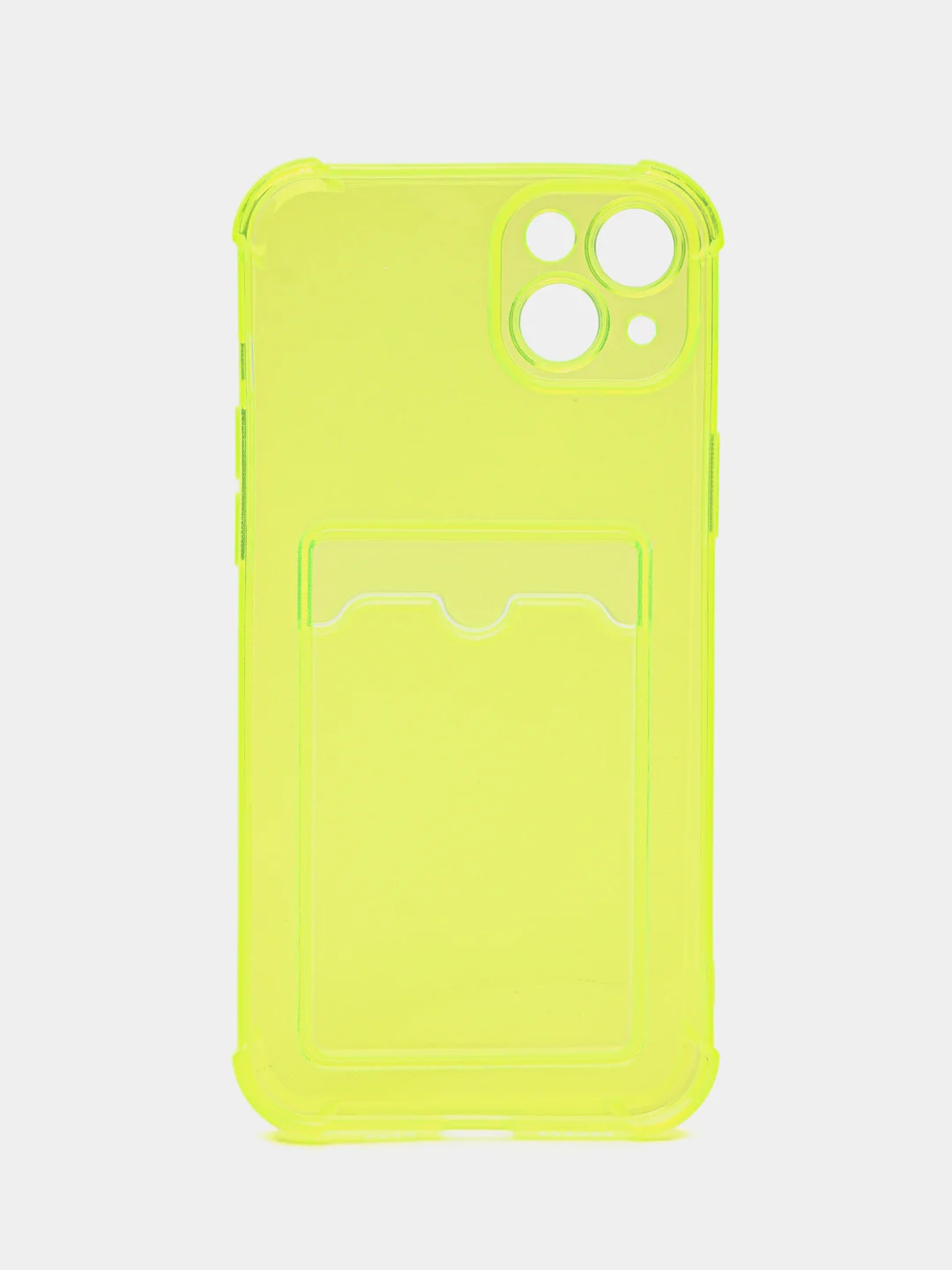 Желтый чехол силиконовый для iPhone 14 Plus (Айфон 14 Плюс), прозрачный, с карманом для карт