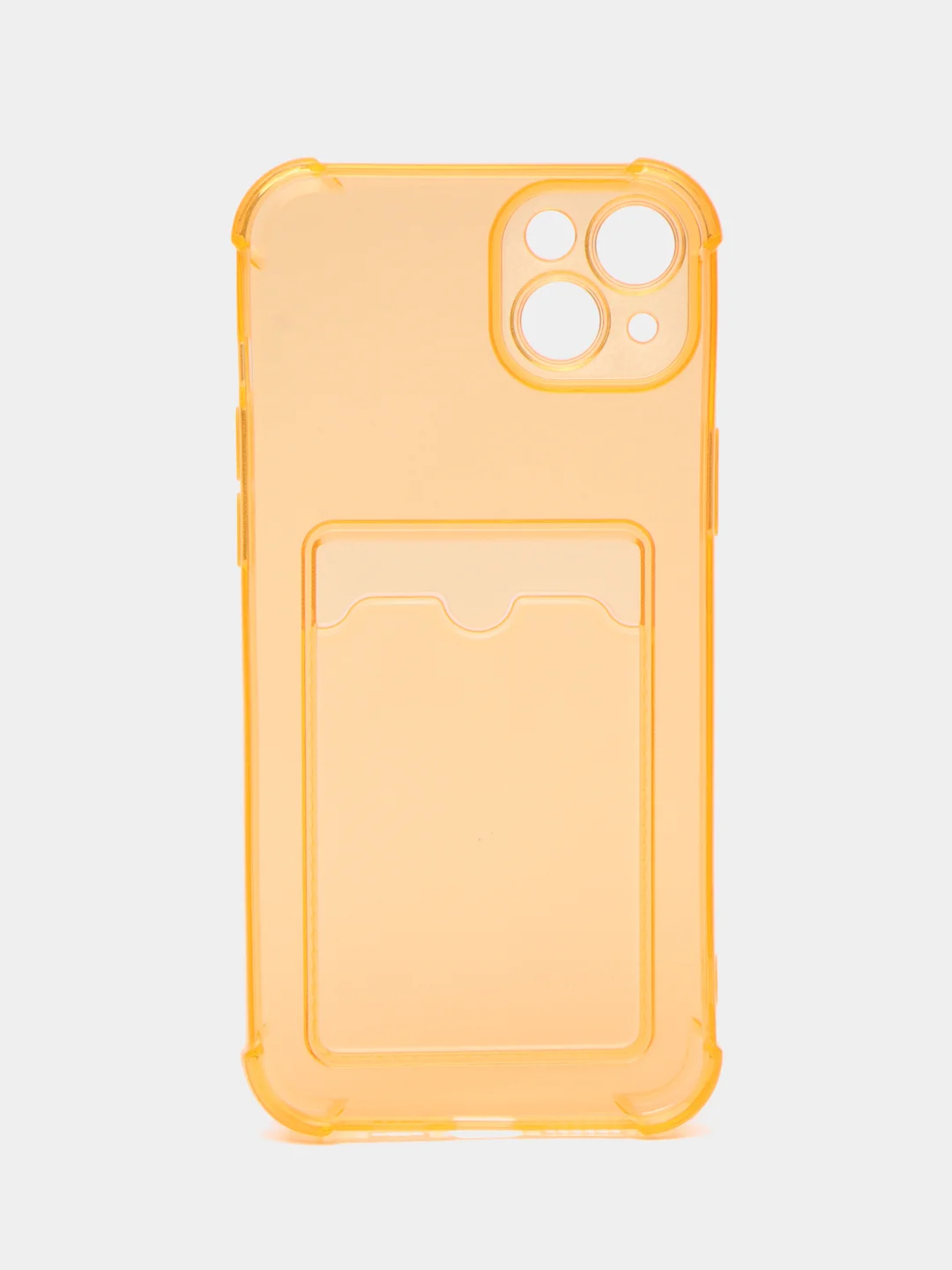 Оранжевый чехол силиконовый для iPhone 14 Plus (Айфон 14 Плюс), прозрачный, с карманом для карт