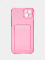 Розовый чехол силиконовый для iPhone 14 Plus (Айфон 14 Плюс), прозрачный, с карманом для карт