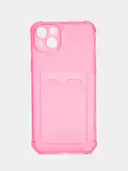 Розовый чехол силиконовый для iPhone 14 Plus (Айфон 14 Плюс), прозрачный, с карманом для карт