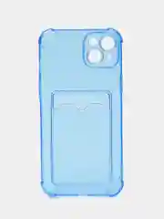 Синий чехол силиконовый для iPhone 14 Plus (Айфон 14 Плюс), прозрачный, с карманом для карт
