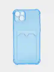 Синий чехол силиконовый для iPhone 14 Plus (Айфон 14 Плюс), прозрачный, с карманом для карт