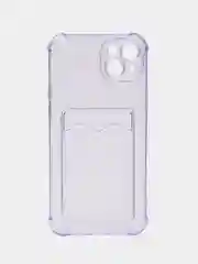 Синий чехол силиконовый для iPhone 14 Plus (Айфон 14 Плюс), прозрачный, с карманом для карт