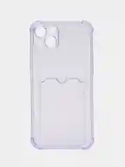 Фиолетовый чехол силиконовый для iPhone 14 Plus (Айфон 14 Плюс), прозрачный, с карманом для карт
