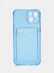 Синий чехол силиконовый для iPhone (Айфон) 14, прозрачный, с карманом для карт