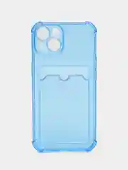 Синий чехол силиконовый для iPhone (Айфон) 14, прозрачный, с карманом для карт