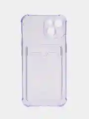 Синий чехол силиконовый для iPhone (Айфон) 14, прозрачный, с карманом для карт