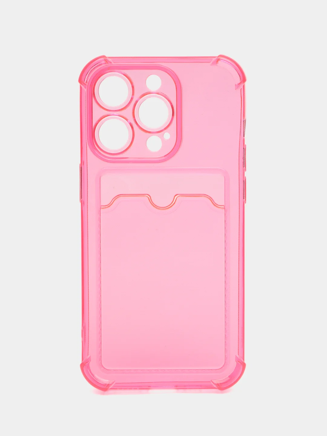 Розовый чехол силиконовый для iPhone 14 Pro (Айфон 14 Про), прозрачный, с карманом для карт