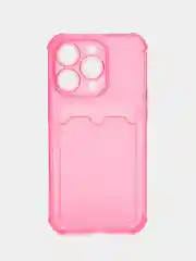 Розовый чехол силиконовый для iPhone 14 Pro (Айфон 14 Про), прозрачный, с карманом для карт