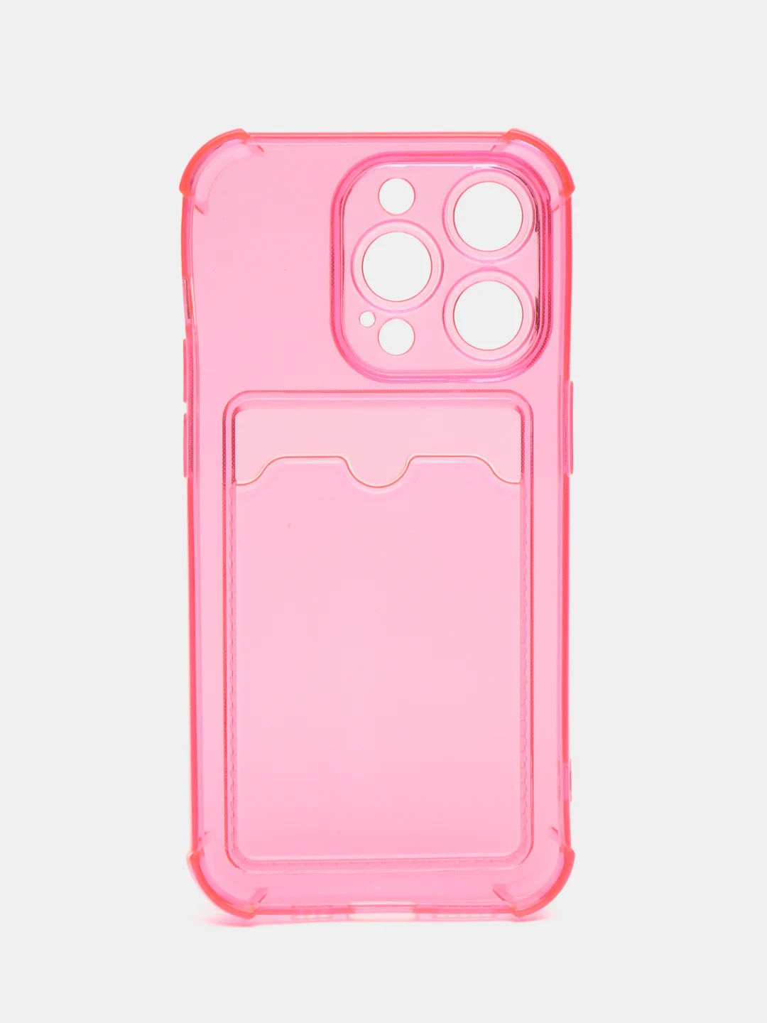 Розовый чехол силиконовый для iPhone 14 Pro (Айфон 14 Про), прозрачный, с карманом для карт