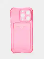 Розовый чехол силиконовый для iPhone 14 Pro (Айфон 14 Про), прозрачный, с карманом для карт