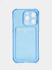 Синий чехол силиконовый для iPhone 14 Pro (Айфон 14 Про), прозрачный, с карманом для карт