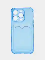 Синий чехол силиконовый для iPhone 14 Pro (Айфон 14 Про), прозрачный, с карманом для карт