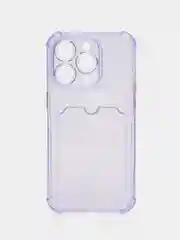 Фиолетовый чехол силиконовый для iPhone 14 Pro (Айфон 14 Про), прозрачный, с карманом для карт