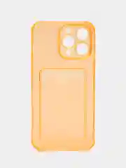 Оранжевый чехол силиконовый для iPhone 14 Pro Max (Айфон 14 Про Макс), с карманом для карт