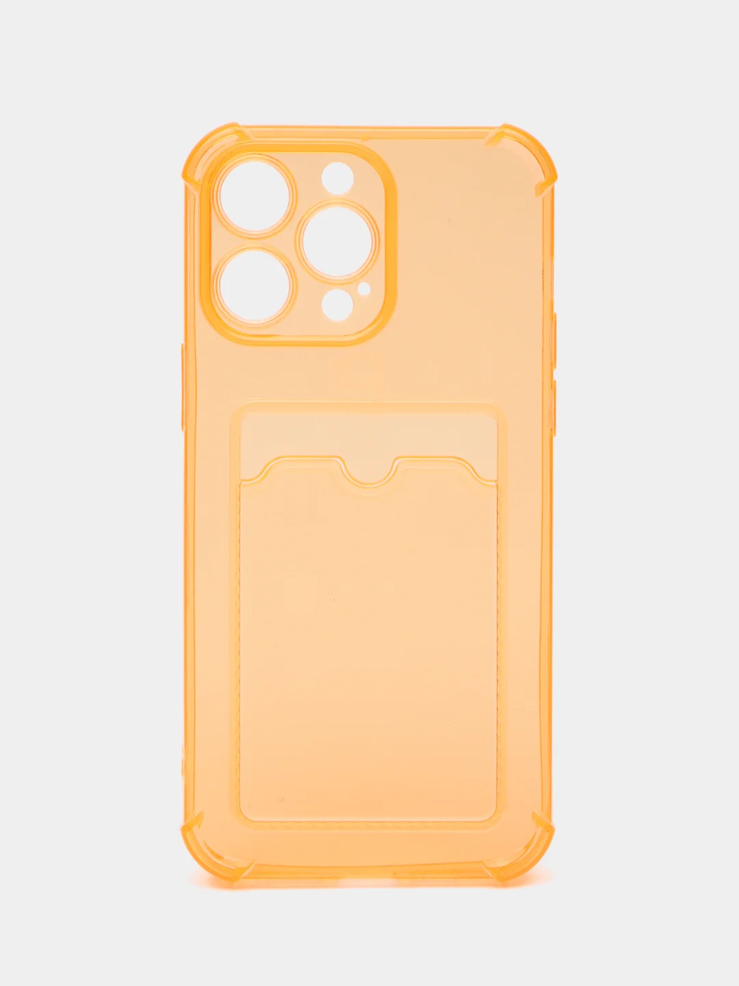 Оранжевый чехол силиконовый для iPhone 14 Pro Max (Айфон 14 Про Макс), с карманом для карт