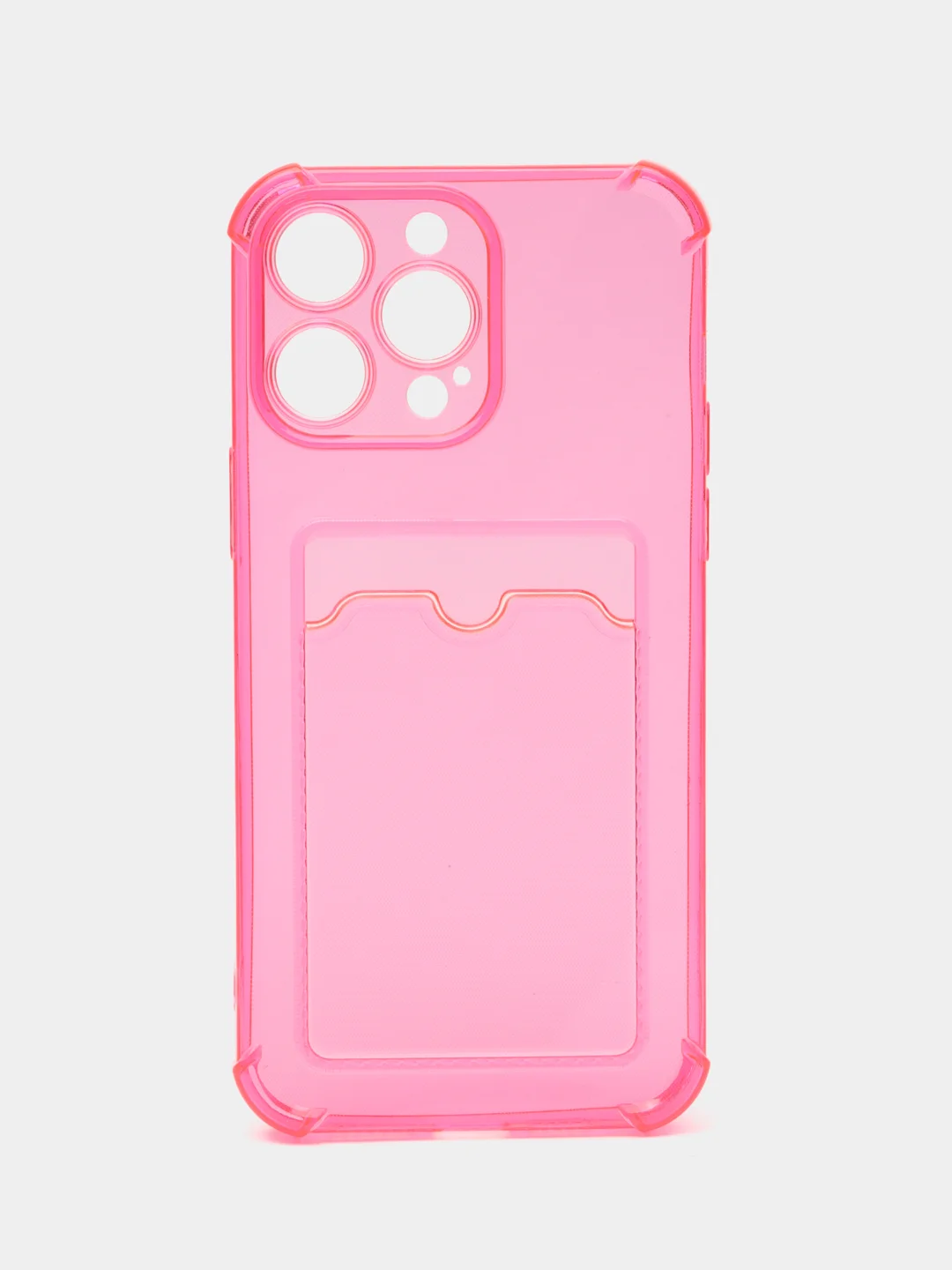 Розовый чехол силиконовый для iPhone 14 Pro Max (Айфон 14 Про Макс), с карманом для карт