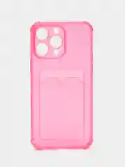 Розовый чехол силиконовый для iPhone 14 Pro Max (Айфон 14 Про Макс), с карманом для карт