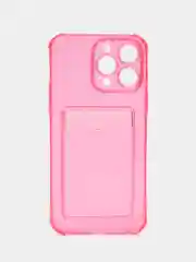 Розовый чехол силиконовый для iPhone 14 Pro Max (Айфон 14 Про Макс), с карманом для карт