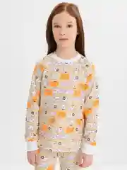 Коралловый пижама с принтом для девочки: кофта и штаны, хлопок