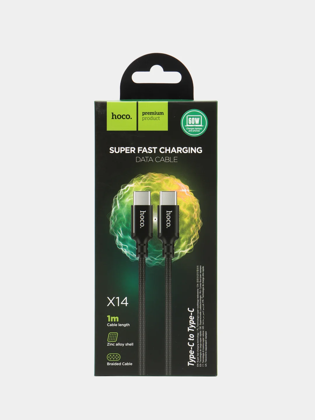 Кабель USB-C HOCO X14 Double speed, Type-C - Type-C, 3A, 60W, 1 м, черный