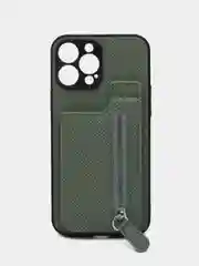 Зеленый чехол на Apple IPhone (Айфон) XR, 11, 12, 13, 14 Pro Max, кожаный, с карманом для карт
