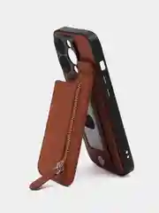 Терракотовый чехол на Apple IPhone (Айфон) XR, 11, 12, 13, 14 Pro Max, кожаный, с карманом для карт