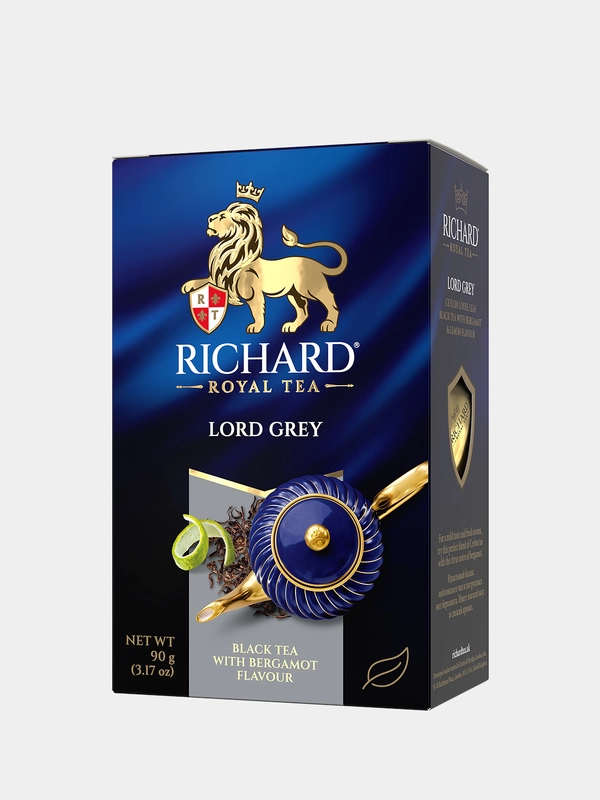 Чай крупнолистовой Richard "Lord Grey", черный, со вкусом бергамота и цитрусов, 90 г