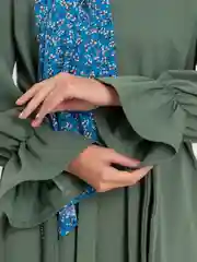 Зеленый костюм женский с платьем, сарафан, туника, платок,платье макси, мусульманское платье