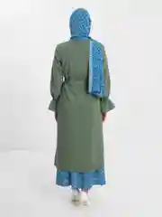 Зеленый костюм женский с платьем, сарафан, туника, платок,платье макси, мусульманское платье