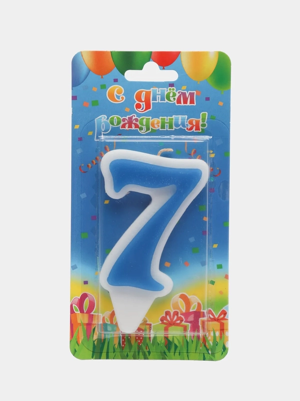 Свеча-цифра тортовая "7", синяя