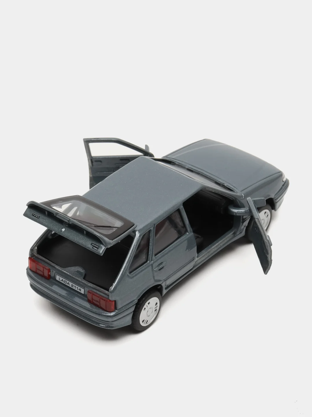 Серый металлик машина LADA-2114 12 см, Технопарк, металлическая, открываются передние двери и багажник