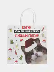 Бежевый новогдний подарочный пакет