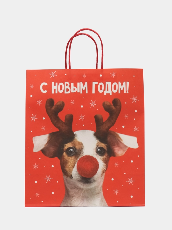 Новогодний пакет, подарочный, крафтовый, 28 х 32 х 15 см