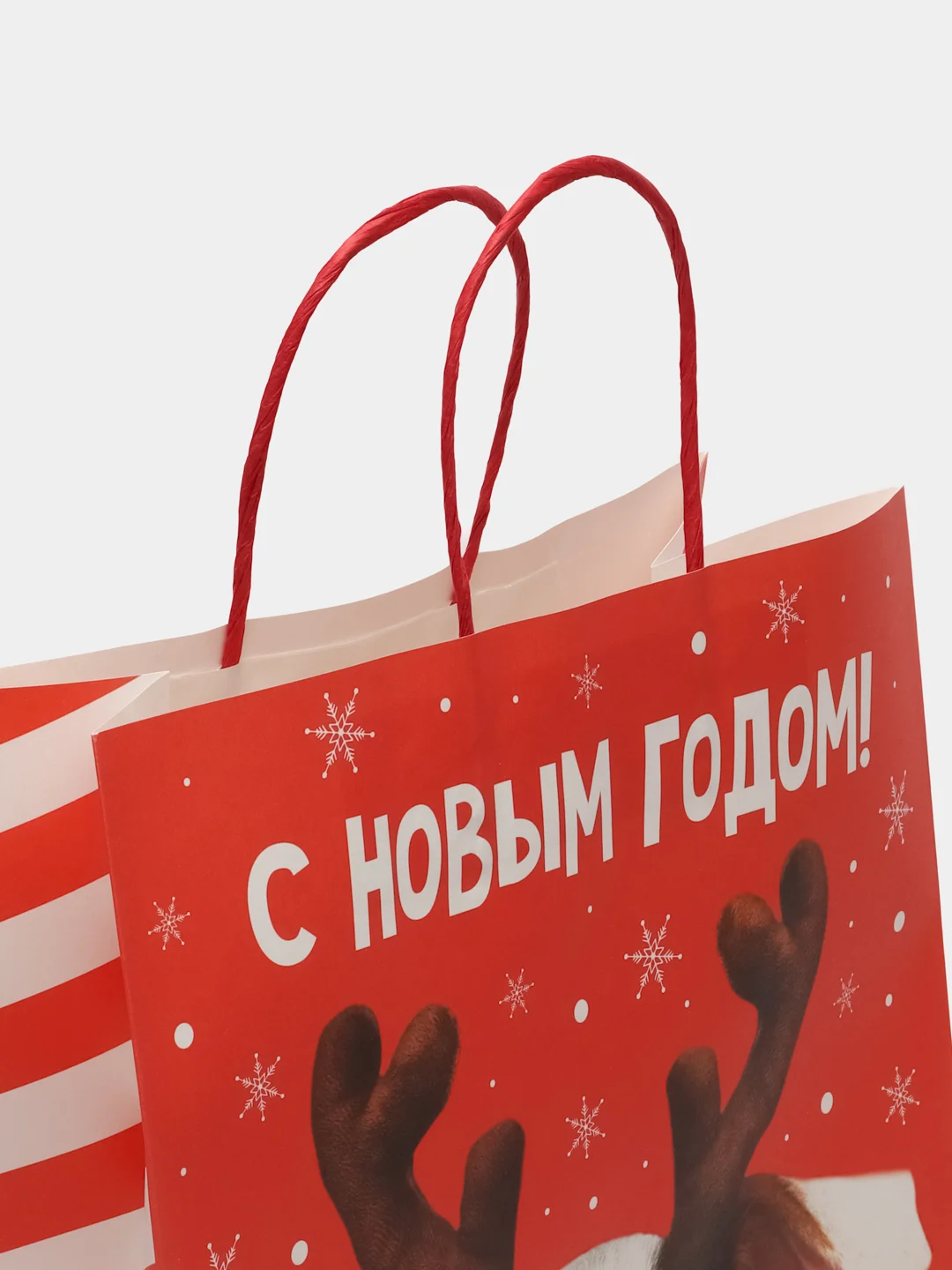 Белый новогодний пакет, подарочный, крафтовый, 28 х 32 х 15 см